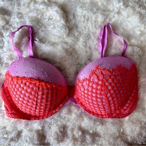 Victoria’s Secret Very Sexy Push Up Bra Pink Orange Lace 34D